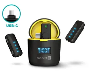 CONNECT IT ClipMic Pro USB-C Sada 2 ks bezdrátových mikrofonů s USB-C přijímačem černá / dosah 20 m / výdrž 5 h