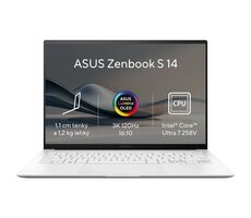 ASUS Zenbook S 14 OLED bílá / 14" 2.8K T / Intel Core Ultra 7 258V 2.2GHz / 32GB / 1TB SSD / Intel Arc / W11P 