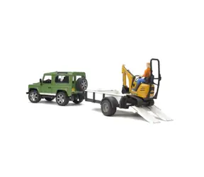 Bruder 02593 Land Rover Defender s přepravníkem + mikrobagr JCB / 1:16 / od 4 let