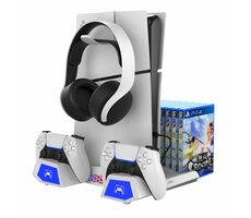 iPega P5S023 Multifunkční Nabíjecí RGB Stojan s Chlazením pro PS5/PS5 Slim bílá
