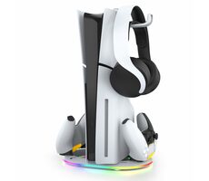 iPega P5S045 Vertikální Nabíjecí Stojan s RGB pro PS5/PS5 Slim bílá
