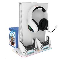 CANYON CND-CSPS5W bílá multifunkční chladící stojan pro PS5 & nabíjení 2 PS5 ovladačů / RGB podsvícení