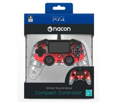 Nacon Wired Compact Controller průhledná červená / ovladač pro PlayStation 4