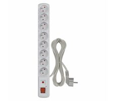 PORTE Přepěťová ochrana 230V 8 zásuvek 1,5m šedá s vyp.