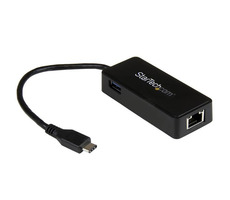 StarTech USB-C - RJ45 adaptér s extra portem USB 3.0 černá / pro síťové připojení / RJ45 
