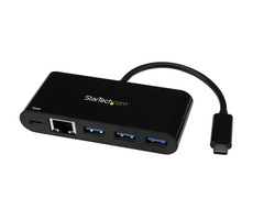 StarTech USB-C adaptér + 3x USB 3.0 černá / pro síťové připojení / RJ45 