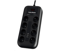 CyberPower P0820SUF0-FR černá / Přepěťová ochrana / 8 zásuvek / vypínač / 2x USB / 1.8 m