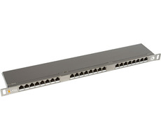 Solarix patch panel 24x RJ45 CAT5E STP s vyvazovací lištou / 0.5U / šedá