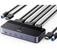 UGREEN CM664 HDMI KVM switch černá / přepínač / 3x USB-A / 2x USB-B / 2x USB-C / 3xHDMI / micro USB 