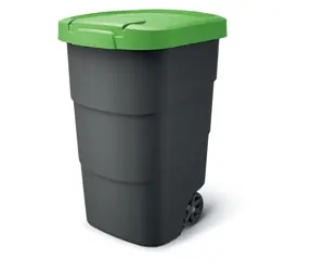 PROSPERPLAST Wheeler 110 l antracit se zeleným víkem / Popelnice 