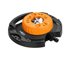 NEO TOOLS 15-780 oranžovo-černá / rotační postřikovač / 9 funkcí postřiku / pro plochu od 35 do 95m2 / 1/2" i 3/4"