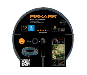 Fiskars 1027678 Sada zavlažovací hadice Premium 13 mm (1/2”) 15 m s držákem na hadice