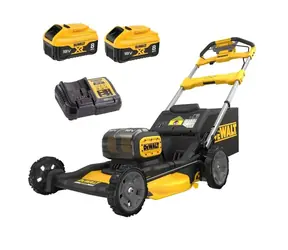DeWalt DCMWSP156W2 / Aku sekačka na trávu s pojezdem / 2x18V / Šířka záběru: 53 cm / až 1340 m2 / koš 67 l / 2x 8.0 Ah