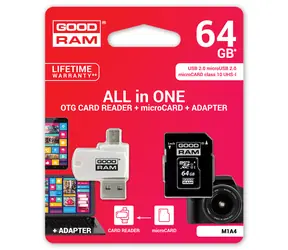 GOODRAM All-In-One 64GB / sada micro SDXC + adaptér + čtečka karet / UHS-I / čtení: 60MBs / zápis: 10 MBs
