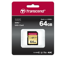 Transcend 500S SDXC 64GB / UHS-I / U3 / V30 / R: 95Mbs / W: 60MBs