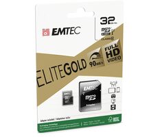 EMTEC Elite Gold micro SDHC karta 32GB + adaptér SD / Class 10 / čtení: 90MBs / zápis: 20MBs / vhodné pro FullHD
