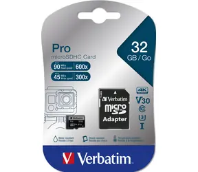 Verbatim MicroSDHC 32 GB  pamětová karta s SD adaptérem / UHS-I / V30 / R: 90 MBps / W: 45 MBps
