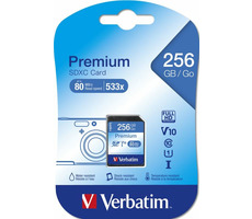 Verbatim SDXC 256 GB pamětová karta Premium U1/ Class U1 / UHS-I / R: 90 MBps / W: 10 MBps