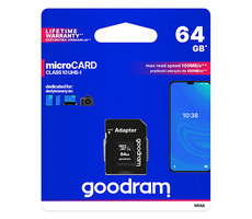 GOODRAM microSDXC 64GB + adaptér / Class 10 / UHS-I U1 / R: 100 MBs / W:10 MBs