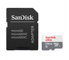 SanDisk Ultra microSDXC 256GB + adaptér / Class 10 / UHS-I U1 / 100MB/s / vhodné pro Full HD