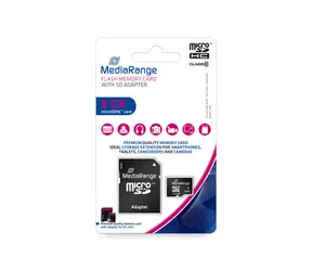 MediaRange microSDHC 8GB + SD adaptér / Class 10 / R: 15MBs / W: 10 MBs 