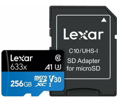 Lexar High-Performance 633x microSDXC 256GB + adaptér / UHS-I U3 / Class 10 / A1 / V30 / čtení: 95MBs / zápis: 45 MBs