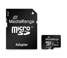 MediaRange MR945 128GB MicroSD + adaptér černá / Class 10 / UHS-I / čtení: až 80MBs