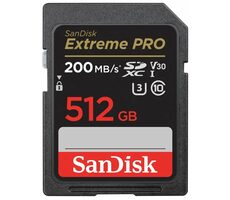 SanDisk Extreme PRO SDXC 512GB / Class 10 / rychlost přenosu 200 MB/s / vhodné pro 4K