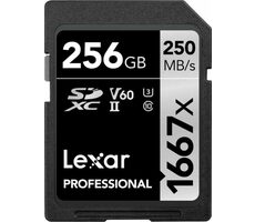 Lexar Professional 1667x SDXC 256 GB / V60 / U3 / Class 10 / Rychlost čtení až: 250 MBs / Rychlost zápisu až: 120 MBs