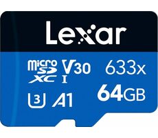 Lexar High-Performance 633x microSDHC 64 GB / UHS-I V10 / U1 / Class 10 / rychlost čtení 100MBs / zápis 45MBs