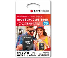 AgfaPhoto MicroSDHC 16GB + Adaptér / R:80 MB/s / W:15 MB/s / Class 10 
