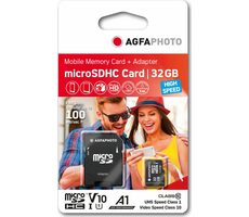 AgfaPhoto MicroSDHC 32GB + Adaptér / R:100 MB/s / W:15 MB/s / Class 10 