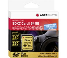 AgfaPhoto SDXC Professional 64GB (10621) / R:280 MB/s / W:250 MB/s / Class V90 