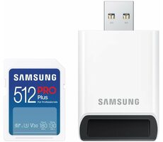 SAMSUNG SDXC PRO Plus 512GB + USB adaptér / UHS-1 / Class 10 / U3 / Čtení: 180MBps / Zápis: 130MBps
