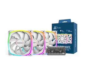 Montech AX120 PWM ARGB 3ks + porthub bílá / 120mm / 27 dB @ 1600 RPM / 59 CFM / 4-Pin PWM + 3-Pin