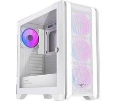 PREYON Nest Windy+ ARGB bílá / ATX / USB-A 3.0 /USB-A 2.0 / USB-C / 4x 120mm / bez zdroje / průhledná bočnice 