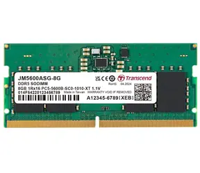 Transcend paměť 8GB / JMDDR5 5600 SO-DIMM / 1Rx16 / 1Gx16 / CL46 / 1.1V