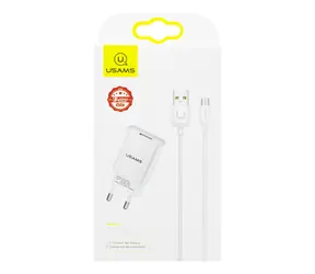 USAMS T21 USB 2A Cestovní Nabíječka + microUSB Kabel bílá
