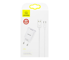 USAMS T21 USB 2A Cestovní Nabíječka + USB Type-C Kabel bílá