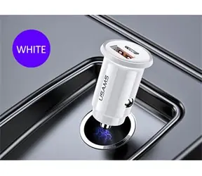 USAMS CC086 Autonabíječka 30W QC4 bílá / 1x USB / 1x Type-C 