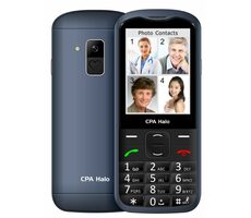 CPA Halo 28 Senior s nabíjecím stojánkem modrá / 2.8" / 240 x 320 / 0.3 Mpx / SOS / svítilna / rádio / MicroSD / BT 
