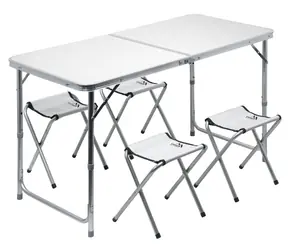 Cattara  DOUBLE teleskopický šedá + 4x židlička / Stůl kempingový skládací / 120 x 60 x 66 cm