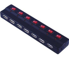 PremiumCord USB 2.0 HUB 7-portový / externí napájení / vypínače portů