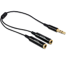 Delock adaptér stereo jack 3.5 mm samec - 2 x stereo jack 3.5 mm samice / 25cm / černý