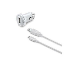 CellularLine autonabíječka s datovým kabelem a konektorem microUSB / 2A / bílá