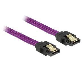 DeLock SATA kabel 6 Gb/s 30 cm přímý/přímý / kovové svorky / fialový