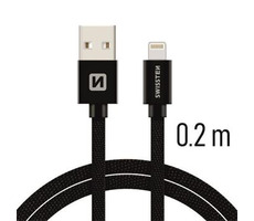 SWISSTEN TEXTILE datový kabel USB - Lightning 0.2m černá