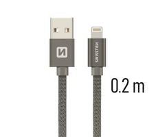 SWISSTEN TEXTILE datový kabel USB - Lightning 0.2m šedá