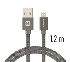 SWISSTEN TEXTILE datový kabel USB - Lightning 1.2m šedá