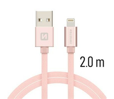 SWISSTEN TEXTILE datový kabel USB - Lightning 2m růžovo-zlatá